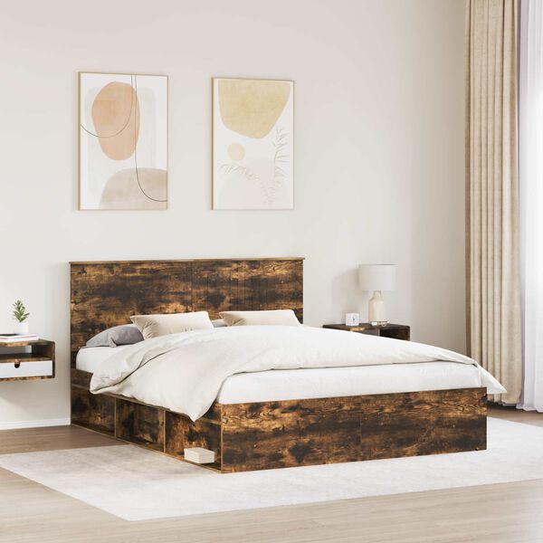 vidaXL Cadre de lit Ch&ecirc;ne fum&eacute; 160 x 200 cm Bois de pin massif