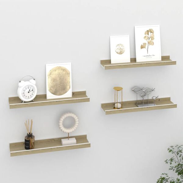 vidaXL &Eacute;tag&egrave;res murales 4 pcs blanc et ch&ecirc;ne sonoma 40x9x3 cm