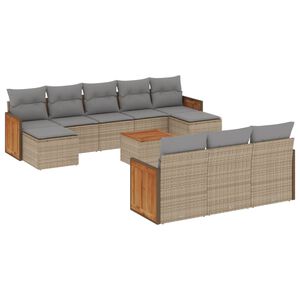 vidaXL Salon de jardin 11 pcs avec coussins beige r&eacute;sine tress&eacute;e