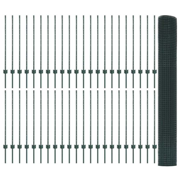 vidaXL Cl&ocirc;ture avec poteau Vert 1 x 100 m Acier et PVC