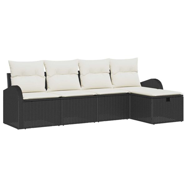 vidaXL Ensemble de canap&eacute; de jardin avec coussin 5 pcs Noir Poly rotin