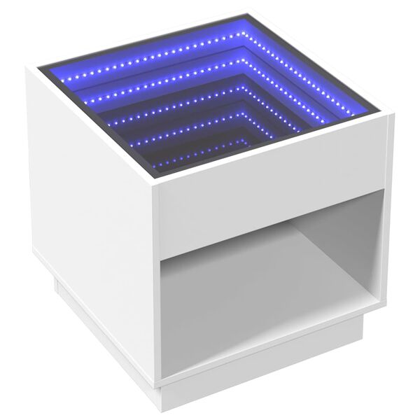 vidaXL Table de chevet avec LED infini blanc 50x50x50 cm