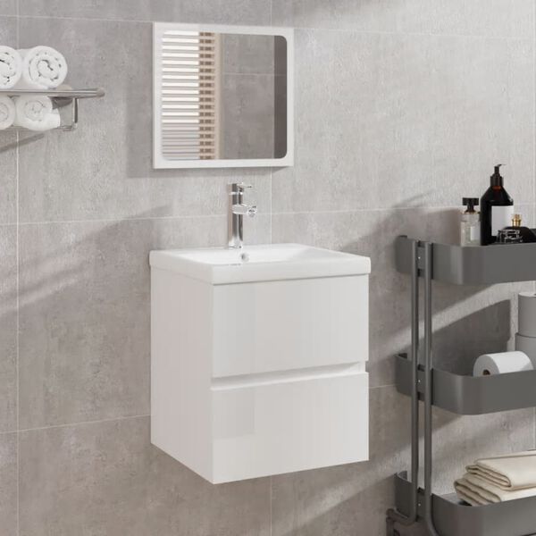 vidaXL Armoire de bain avec miroir blanc brillant bois d'ing&eacute;nierie
