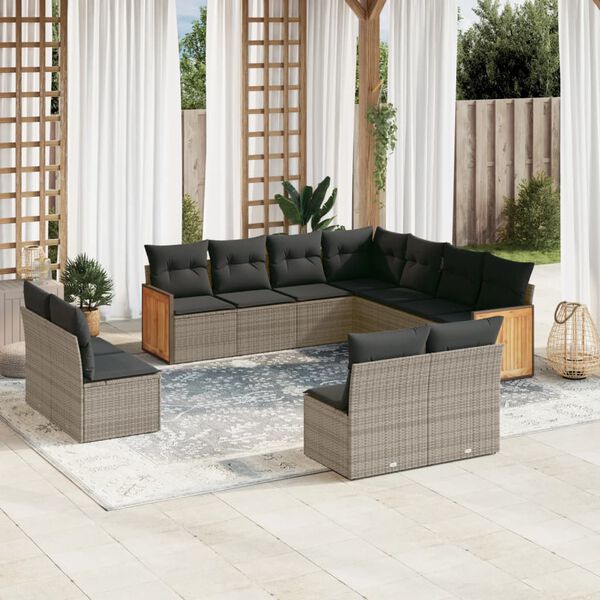 vidaXL Salon de jardin 11 pcs avec coussins gris r&eacute;sine tress&eacute;e