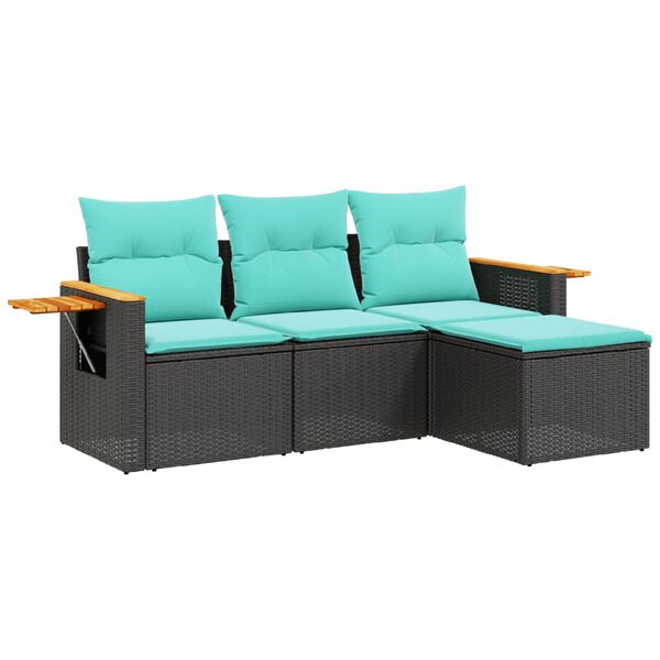 vidaXL Salon de jardin 4 pcs avec coussins noir r&eacute;sine tress&eacute;e