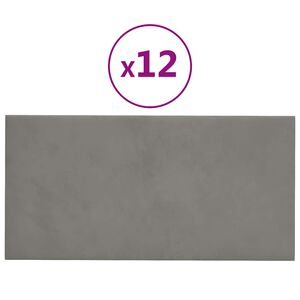 vidaXL Panneaux muraux 12 pcs Gris clair 30x15 cm Velours 0,54 m&sup2;