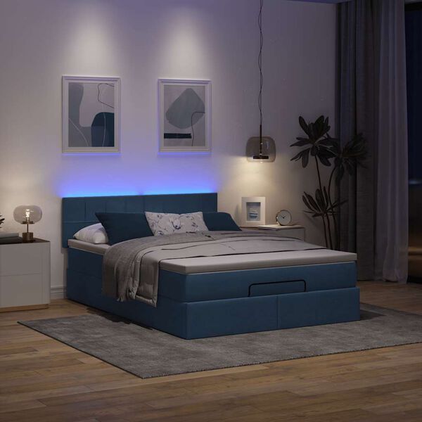 vidaXL Lit ottoman avec matelas et LED bleu 140x190 cm tissu