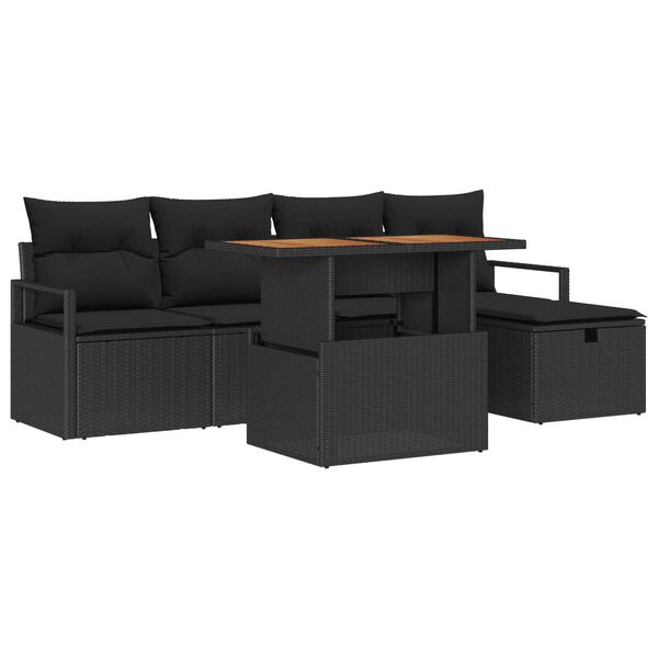 vidaXL Ensemble de canap&eacute; de jardin 6 pcs Noir polyrotin