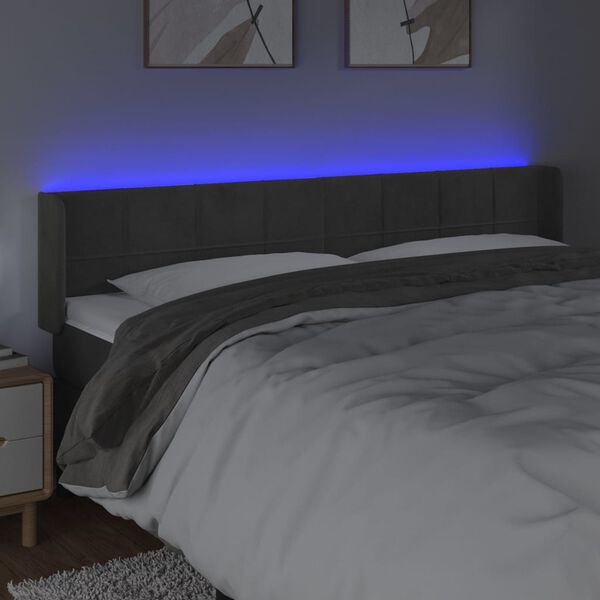 vidaXL T&ecirc;te de lit &agrave; LED Gris fonc&eacute; 203x16x78/88 cm Velours
