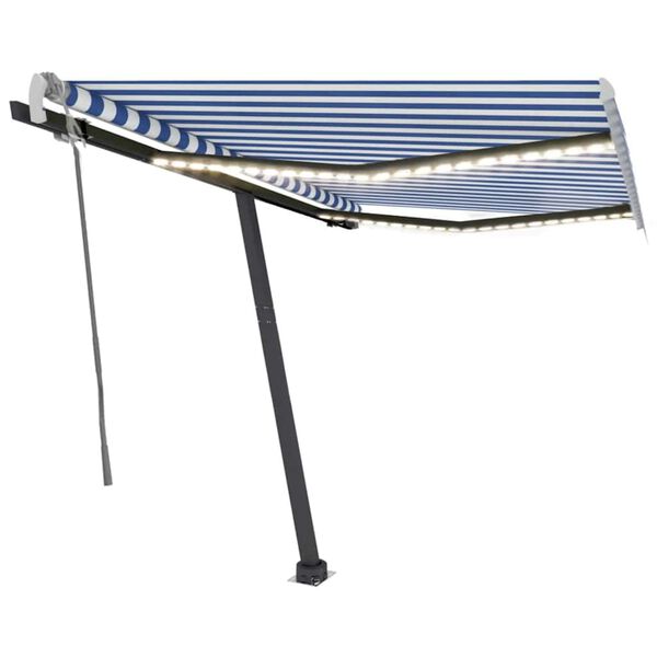 vidaXL Auvent manuel r&eacute;tractable avec LED 350x250 cm Bleu et blanc