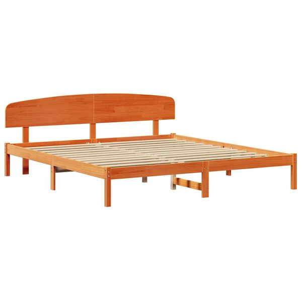 vidaXL Cadre de lit avec t&ecirc;te de lit Brun cire 180 x 200 cm Pin massif