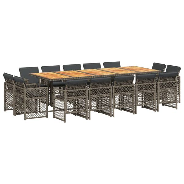 vidaXL Ensemble &agrave; manger de jardin 15 pcs coussins gris r&eacute;sine tress&eacute;e