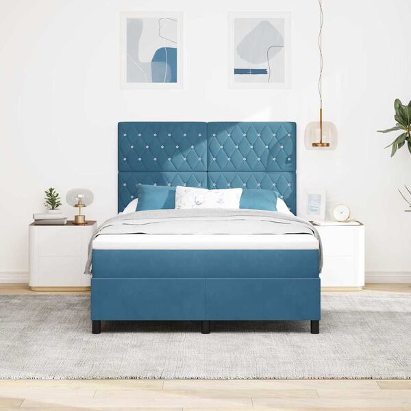 vidaXL Lit &agrave; ressort LED avec matelas Bleu fonc&eacute; 160 x 200 cm tissu