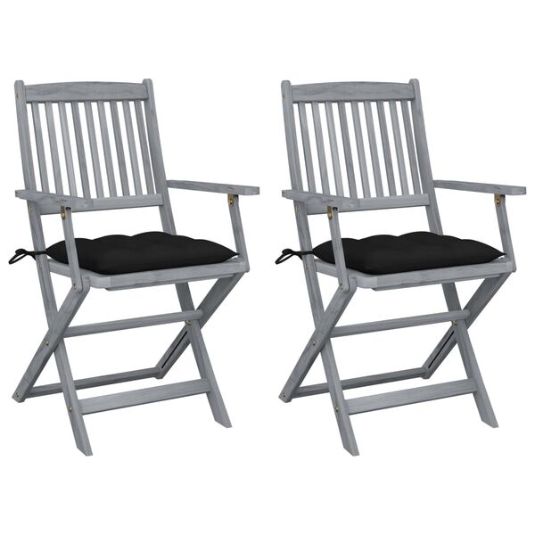 vidaXL Chaises pliables d'ext&eacute;rieur lot de 2 et coussins Bois d'acacia