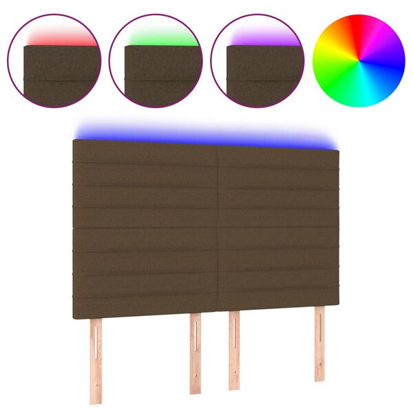 vidaXL T&ecirc;te de lit &agrave; LED Marron fonc&eacute; 144x5x118/128 cm Tissu