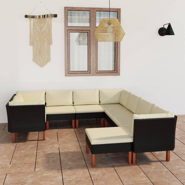 vidaXL Salon de jardin 9 pcs avec coussins R&eacute;sine tress&eacute;e Noir