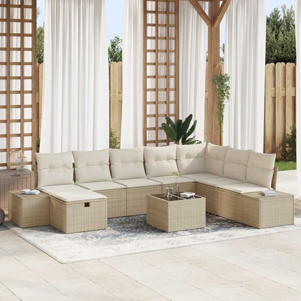 vidaXL Ensemble de canap&eacute; de jardin avec coussin 9 pcs Beige polyrotin