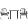 vidaXL Ensemble &agrave; manger de jardin 3 pcs noir r&eacute;sine tress&eacute;e verre