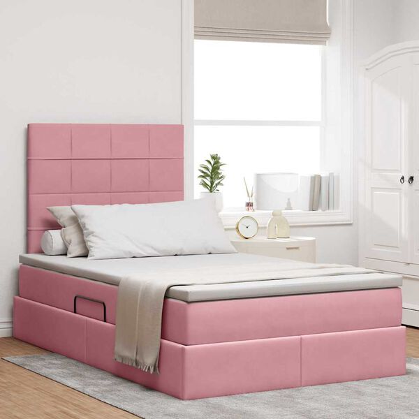 vidaXL Lit avec rangement et matelas Rose 120 x 190 cm Velours