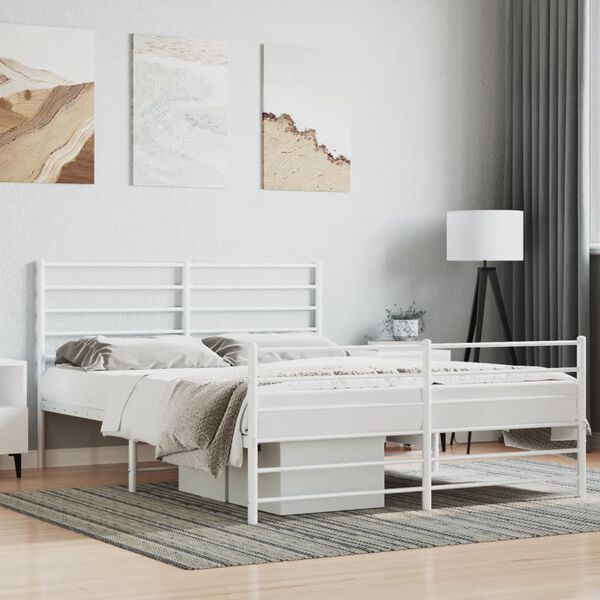 vidaXL Cadre de lit m&eacute;tal sans matelas et pied de lit blanc 140x190 cm