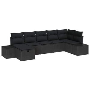 vidaXL Ensemble de canap&eacute; de jardin avec coussin 7 pcs Noir polyrotin