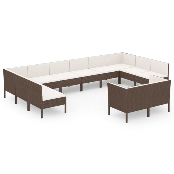 vidaXL Salon de jardin 12 pcs avec coussins R&eacute;sine tress&eacute;e Marron