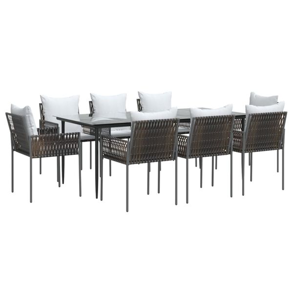 vidaXL Ensemble &agrave; manger de jardin 9 pcs coussins r&eacute;sine tress&eacute;e acier