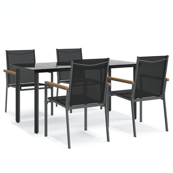 vidaXL Ensemble &agrave; manger de jardin 5 pcs noir textil&egrave;ne et acier
