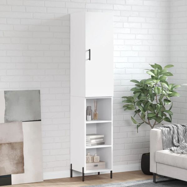 vidaXL Buffet haut Blanc 34,5x34x180 cm Bois d'ing&eacute;nierie
