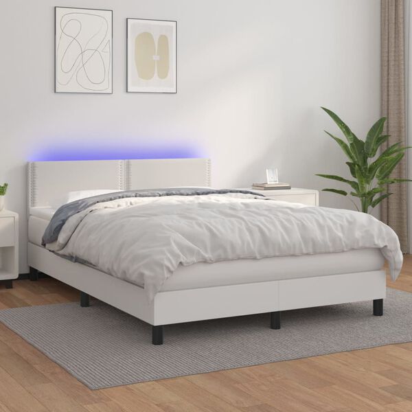 vidaXL Sommier &agrave; lattes de lit avec matelas et LED Blanc 140x190 cm