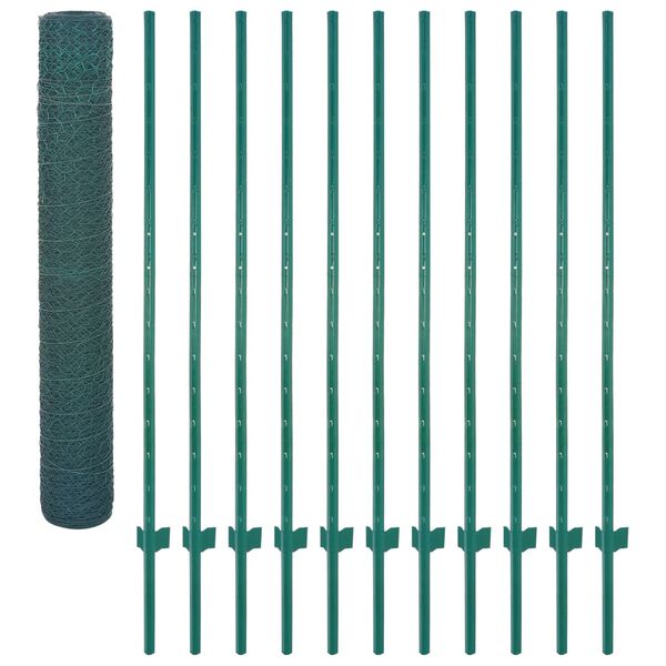 vidaXL Cl&ocirc;ture en grillage m&eacute;tallique avec poteaux Acier 25x2 m Vert