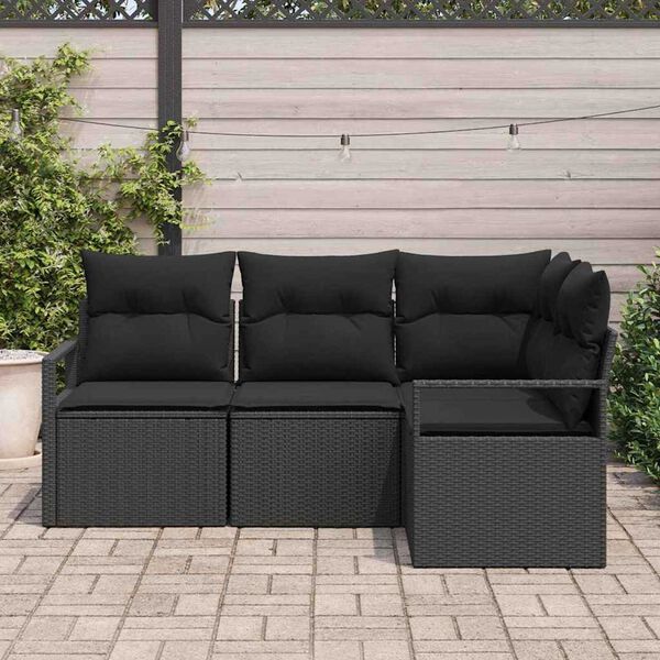 vidaXL Ensemble de Canap&eacute;s avec coussin 4 pcs Noir polyrotin