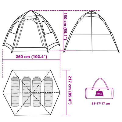 vidaXL Tente de camping cabine 4 personnes vert libération rapide