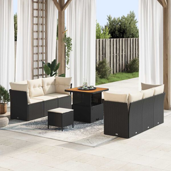 vidaXL Ensemble de canap&eacute; de jardin 9 pcs Noir et Cr&egrave;me polyrotin