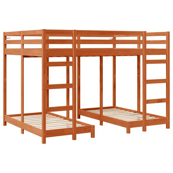 vidaXL Cadre de lit superpos&eacute; triple Marron cire 140 x 200 cm