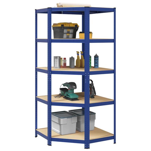 vidaXL &Eacute;tag&egrave;re d'angle &agrave; 5 niveaux Bleu Acier et bois d'ing&eacute;nierie
