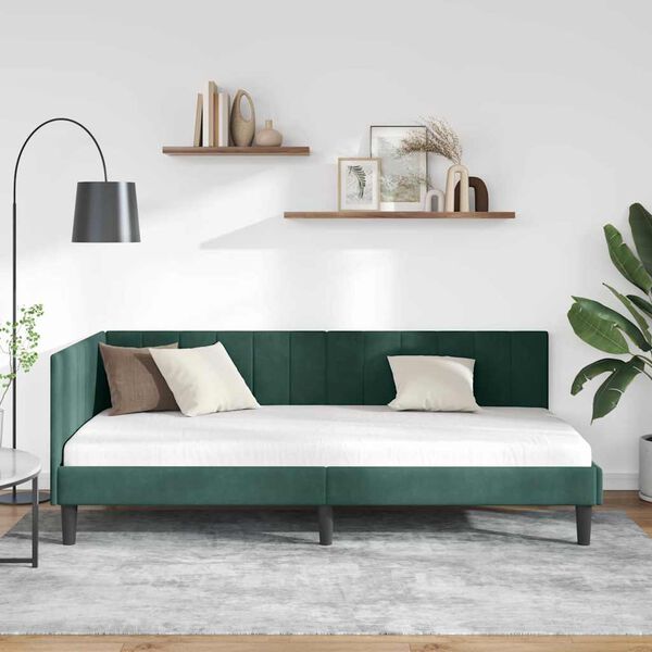 vidaXL Cadre de lit d'angle Vert fonc&eacute; 90 cm x 190 cm Velours