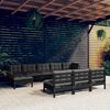 vidaXL Salon de jardin 10 pcs avec coussins Noir Bois de pin