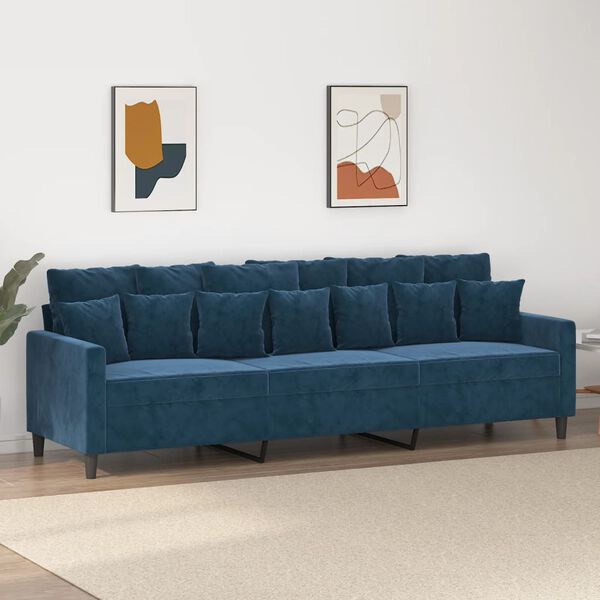 vidaXL Canap&eacute; &agrave; 3 places Bleu 210 cm Velours