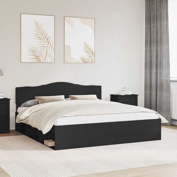 vidaXL Cadre de lit Noir 200 x 200 cm Bois de pin massif