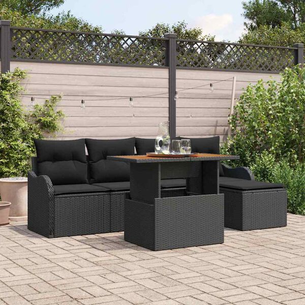 vidaXL Ensemble de canap&eacute; de jardin avec coussin 6 pcs Noir