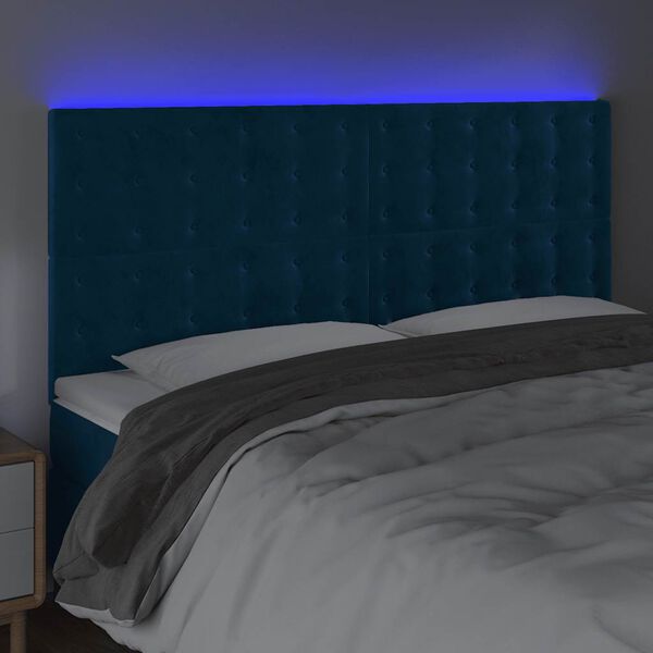 vidaXL T&ecirc;te de lit &agrave; LED Bleu fonc&eacute; 200x5x118/128 cm Velours