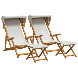vidaXL Chaise Longue 4 pcs 3 Position Bois d'eucalyptus massif Cr&egrave;me