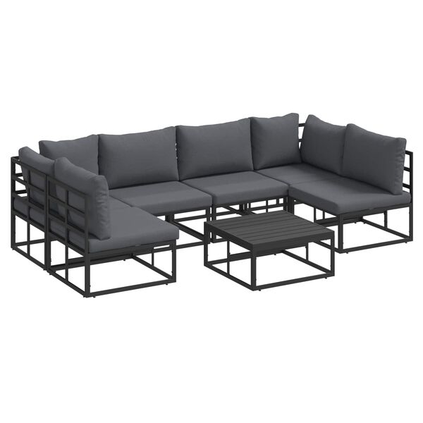 vidaXL Ensemble de canap&eacute; de jardin avec coussin 7 pcs Noir Aluminium