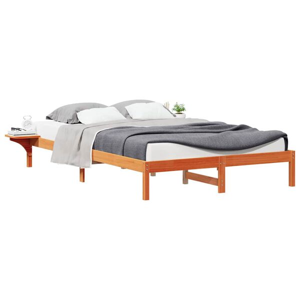 vidaXL Cadre de lit avec tables de chevet Brun cire 140 x 210 cm
