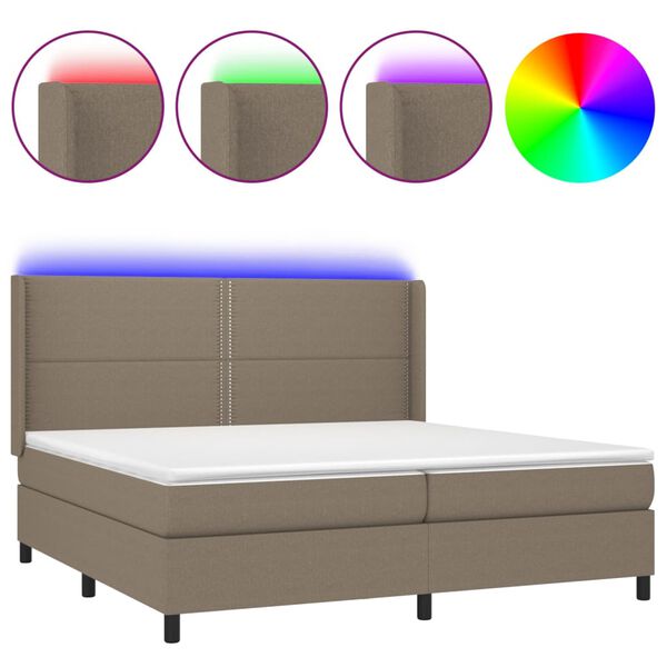vidaXL Sommier &agrave; lattes de lit matelas LED Taupe 200x200 cm Tissu