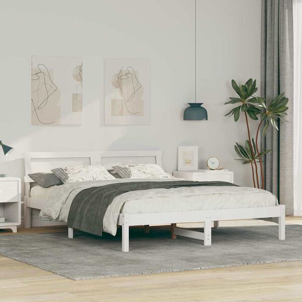 vidaXL Cadre de lit avec t&ecirc;te de lit Blanc 150 x 200 cm Pin massif
