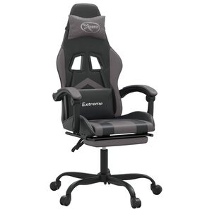 vidaXL Chaise de jeu pivotante et repose-pied Noir et gris Similicuir
