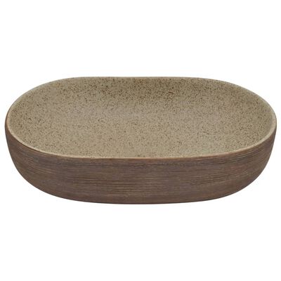 vidaXL Vasque à poser sable et marron ovale 59x40x14 cm céramique