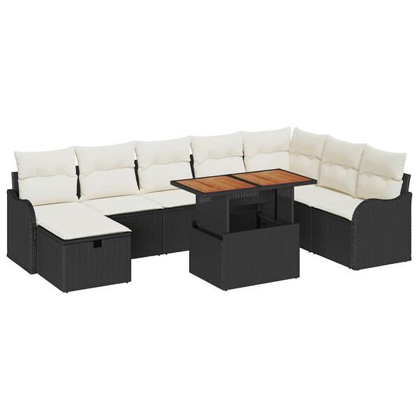 vidaXL Ensemble de canap&eacute; de jardin avec coussin 9 pcs Noir polyrotin
